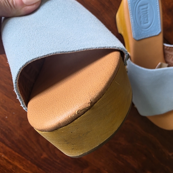 Dingo Light Blue Suede Mules with Wooden Heel - Picture 12 of 12